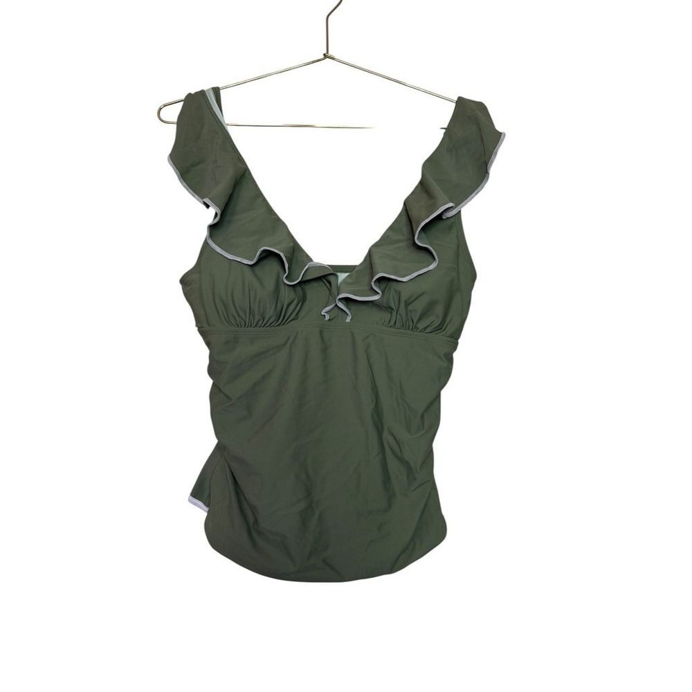 CUPSHE Women Olive Green Ruffle V Neck Tankini Swim Top Size L NWT